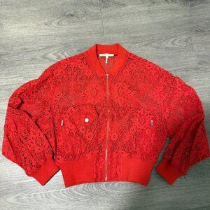 Maje Red Lace Bomber Jacket